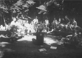 Brother Wolf telling stories at Free Spirit Nature Camp as camp storytelling.